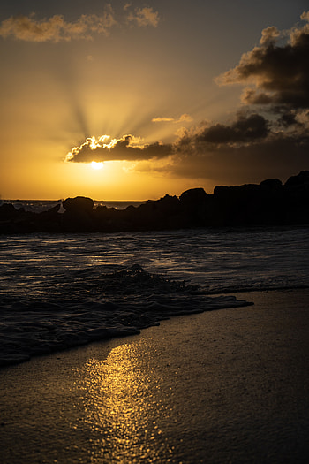 Sunset, Sea, Twilight, Waves, Beach, Dark, Dusk HD phone wallpaper