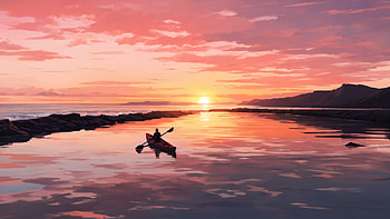 Sunset Sea, kayak, sunset, sea, sky, cloud HD wallpaper