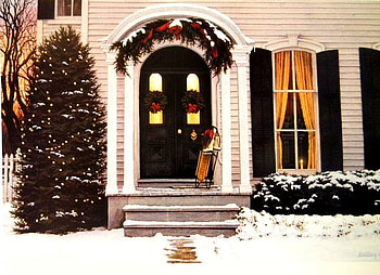 Bill Breedon * Kids Have Grown Sled Snow, winter, bill breedon, door, art, snow, christmas, tree HD wallpaper