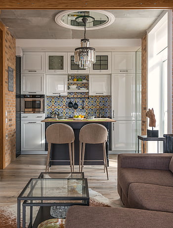 Cozy modern kitchen with elegant decor and contemporary furnishings. HD phone wallpaper