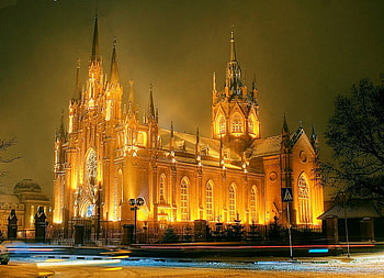 Moscow cathedral, golden, steeples, lights, cathedral HD wallpaper