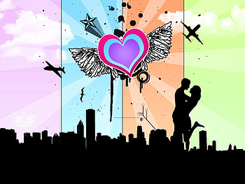 City, Vector, Couple, Pair, Stripes, Streaks, Heart, Embrace HD wallpaper