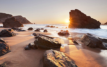 sunset on the beach, fun, cool, nature, sunset, ocean, beach HD wallpaper