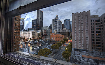 Cities, City, Window, Mainly Cloudy, Overcast, Street, Quarter HD wallpaper
