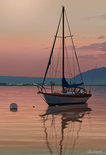 Art, Sea, Shore, Bank, Boat, Sail HD phone wallpaper