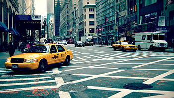 New York taxi, Cityscape backdrop, Vibrant backgrounds, Urban transportation HD wallpaper