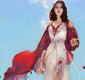 Fantasy girl, team couscous, blue, frumusete, art, fantasy, red, gorgeous, girl, superb HD wallpaper