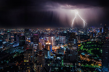 City Lights, Cities, Lightning, Night City, Mainly Cloudy, Overcast, Thailand, Bangkok HD wallpaper
