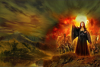 Sorceress of Darshiva, art, landscape, colors, sky, woman HD wallpaper