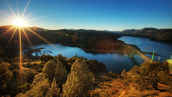 Beautiful View, blue, view, bridge, sky, beautiful, nature, mountains, sunset HD wallpaper
