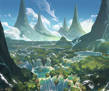 Epic Fantasy Landscape: Mystical Peaks and Lush Valleys, fantasy, landscape, fantasy landscape HD wallpaper