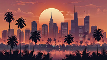 Palm Trees And City Skyline, palm, tree, city, skyline, buildings, building, artist, artwork, art, digital-art, ai, deviantart HD wallpaper