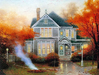 Landscape, Houses, Trees, Art, Autumn HD wallpaper