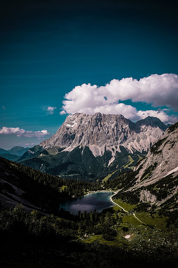 Mountains, Nature, Clouds, View From Above, Vertex, Top, Lake, Austria, Ehrwald, Erwald HD phone wallpaper