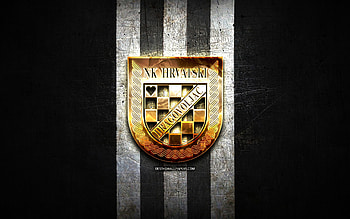 Hrvatski Dragovoljac FC, golden logo, HNL, black metal background, football, croatian football club, Hrvatski Dragovoljac logo, soccer, NK Hrvatski Dragovoljac HD wallpaper