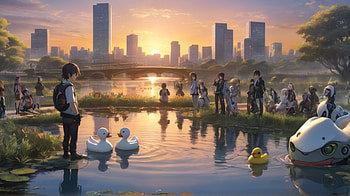 anime, Anime, duck, sunset, anime sunset HD wallpaper