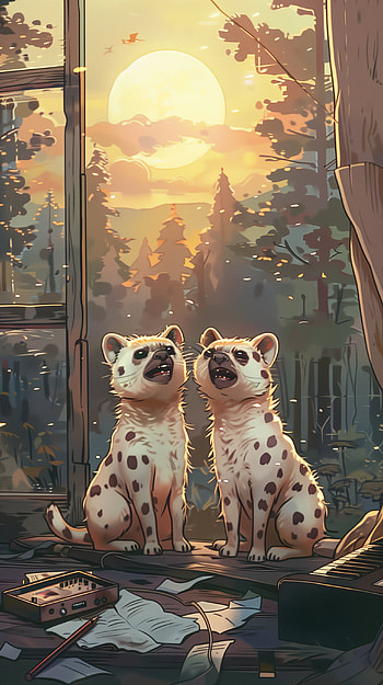 Majestic Sunrise Hyena Duo , hyena HD phone wallpaper