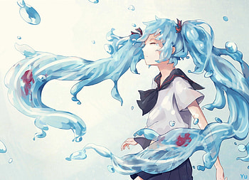 Water Miku, miku, anime, fish, girl, water HD wallpaper