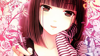 anime, girl, face, pen, white, pink HD wallpaper
