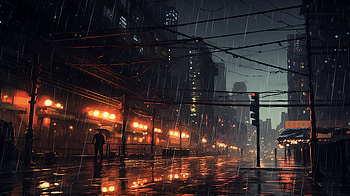 Rainy Cityscape - Glistening Raindrops, raindrops, rain, artistic, city, rainy city HD wallpaper