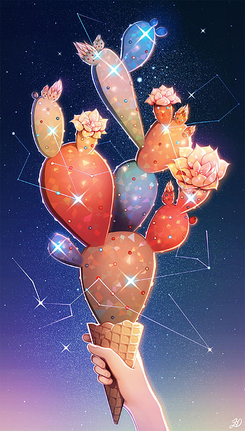 Flowers, Art, Stars, Ice Cream, Cactus HD phone wallpaper