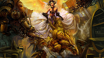 steampunk dragon, dragon, girl, steampunk, rider HD wallpaper