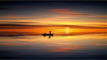 Boat at Sunset, sea, river, fishermen, boat, sky, lake, sunset, sunrise HD wallpaper