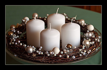 Advent Candles for my friend Cinzia, table, white, decoration, four, green, candles, beautiful, christmas balls HD wallpaper