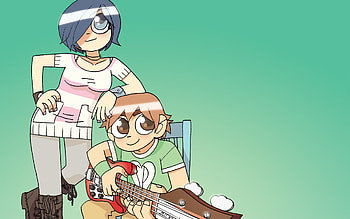 Scott Pilgrim and Ramona Flowers, ramona, guitar, comic, cute, book, scott, love, flowers, pilgrim HD wallpaper