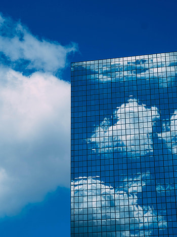 Sky, Clouds, Building, Reflection, Miscellanea, Miscellaneous, Glass, Facade HD phone wallpaper