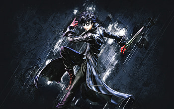 Ren Amamiya, Joker, Smash, the Super Smash Bros, main characters, blue stone background, Amamiya Ren, Japanese manga HD wallpaper
