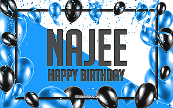 Happy Birtay Najee, Birtay Balloons Background, Najee, with names, Najee Happy Birtay, Blue Balloons Birtay Background, Najee Birtay HD wallpaper
