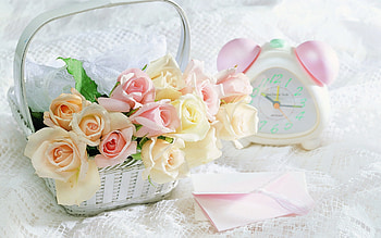 A bunch of flowers., basket, flowers, red, yellow HD wallpaper