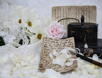 Love Letters, white, letters, lace, daisies, rose, pretty femanine, box, petals, pen HD wallpaper