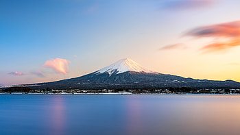 Mount Fuji Across Reflective Waters, mount-fuji, mountains, nature, japan, snow, sea, water, sky, world, 1 HD wallpaper