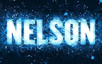 Happy Birtay Nelson, , blue neon lights, Nelson name, creative, Nelson Happy Birtay, Nelson Birtay, popular american male names, with Nelson name, Nelson HD wallpaper