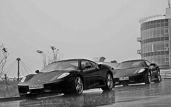 Rain, Ferrari, Cars, Building, Bw, Chb HD wallpaper