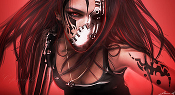 Red Warrior Face Damaged From War, artwork, digital-art, artist, artwork, deviantart HD wallpaper
