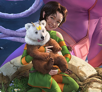 Girl with cute fairy bear, fantasy, art, bear, indah alfitha, green, gurl, indha alditha, putri siregar, cute, pink HD wallpaper