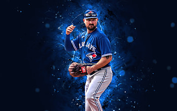 Kirby Yates, , Toronto Blue Jays, MLB, pitcher, baseball, Chubbs Senior, Kirby Kali Yates, blue neon lights, Kirby Yates Toronto Blue Jays, Kirby Yates HD wallpaper