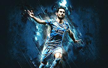 Ilkay Gundogan, Manchester City FC, German footballer, blue stone background, football, Premier League, England, Ilkay Gundogan art HD wallpaper