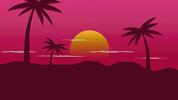 Palms In Minimal Glow, minimalism, minimalist, sunset, artist, artwork, digital-art, behance HD wallpaper
