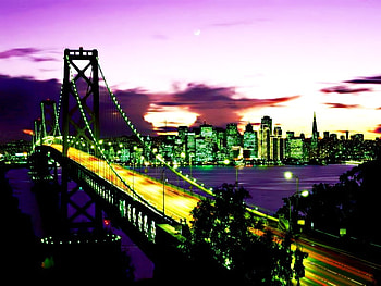 Night, bridge, water, city, dark HD wallpaper