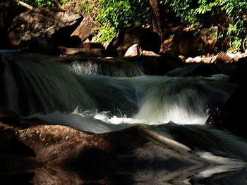 Falls, trees, water, rock HD wallpaper