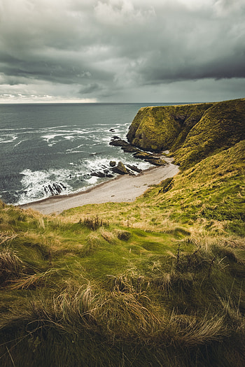 Landscape, Nature, Grass, Sea, Beach, Coast, Cliff HD phone wallpaper