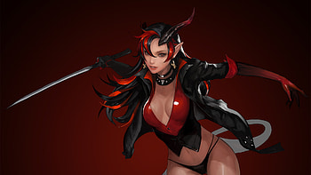 Fantasy, Women Warrior, Horns, Tail HD wallpaper