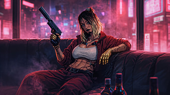 Cyberpunk Girl With A Loaded Silence, cyberpunk, girl, gun, city, artist, artwork, art, digital-art, deviantart HD wallpaper
