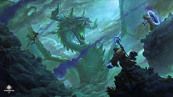 Dragon, blue, fantasy, green, battle, t swack HD wallpaper