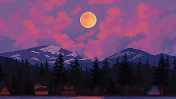 8 Bit Houses Trees Mountains Sun , 8-bit, artist, artwork, digital-art HD wallpaper