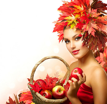 Lady, basket, model, leaves, autumn, subbotina anna HD wallpaper